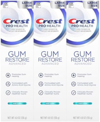Crest Pro-Health Advanced Gum Restore Deep Clean Toothpaste 4.8 oz Pack of 3 -Anticavity, Antibacterial Flouride Toothpaste, Clinically Proven, Gum and Enamel Protection