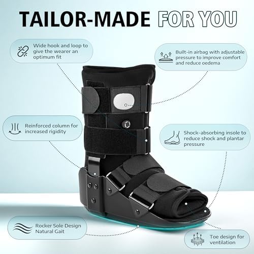 Medibot Advanced Walking Boot for Ankle Injuries & Fractures Adjustable Air Splint with Pump, Medium Black, Fits Shoe Size 6-10'', Men and Women