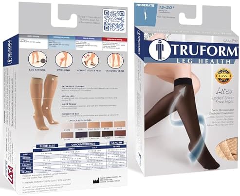 Truform Sheer Compression Stockings, 15-20 mmHg, Women's Knee High Length, 20 Denier, Nude, Small