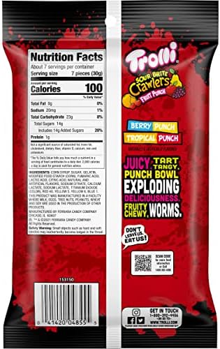 Trolli Sour Gummy Worms, Fruit Punch, 7.2 Ounce | Sour Brite Crawlers | Pack of 2