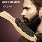 Professional Men Beard Brush, Multipurpose Wooden Brush for Oil Head Styling, Ergonomic Beard Grooming Brush with Long Handle, Light Portable Face Grooming Tool for Home Travel