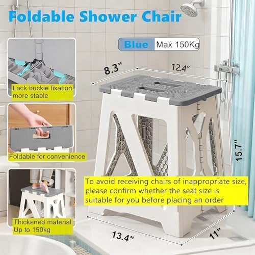Foldables Shower Chair Seats for Inside Shower Stool Bench Folding Foldables Stools Adults Elderly and Disabled Seats Tub Benches Bathroom (Grey Seat Size Foldable ShowerChair 15.7x8.3x12.5)