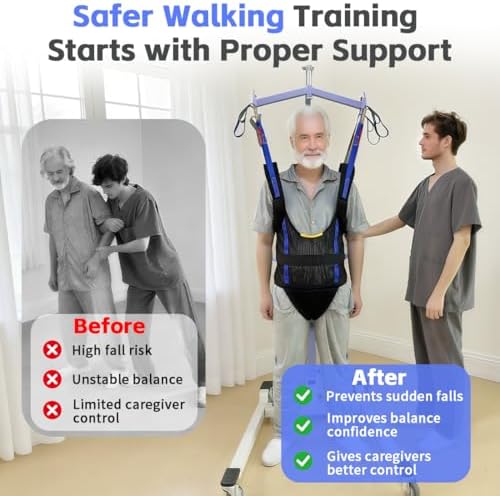 Patient Walking Sling for Ambulation Training,Comfort Padded Lift Walking Sling Standing Aids Suitable for Portable Support -SWL 550 Lbs (Black, Extra Large)