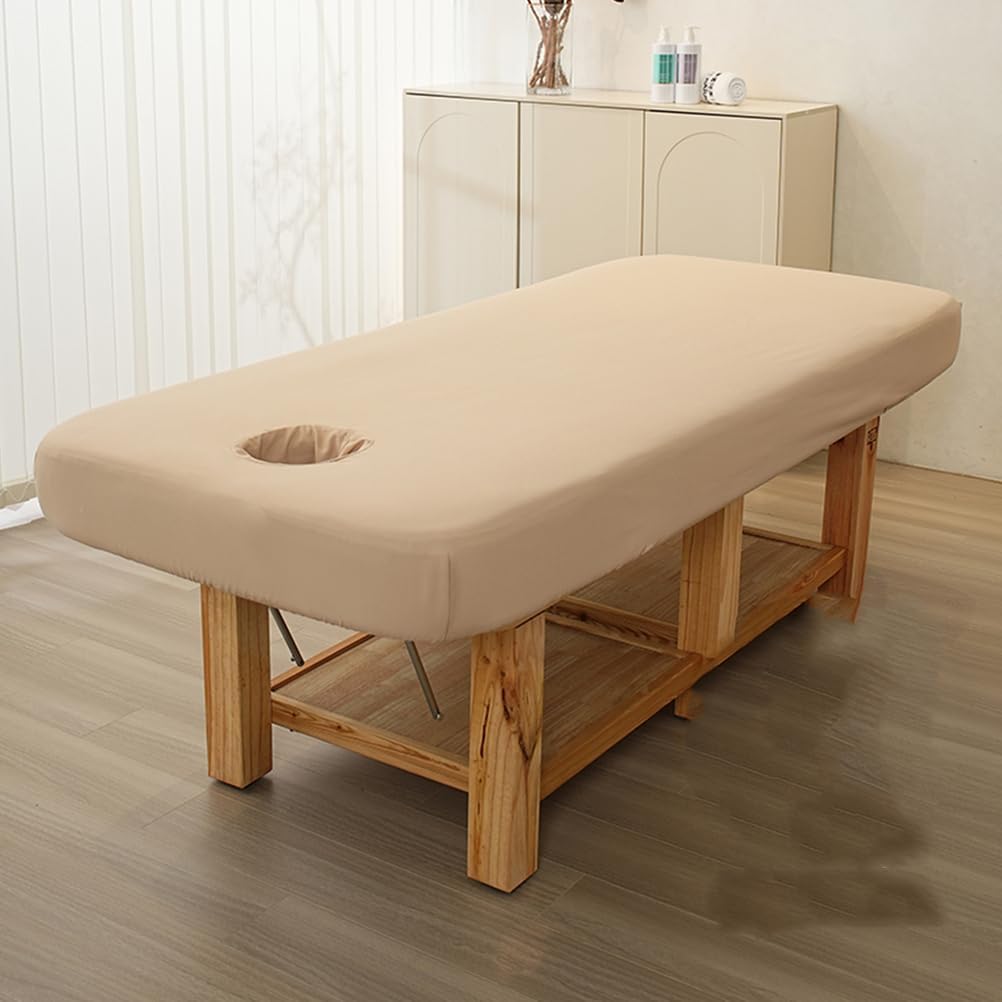 Coffee,80 * 190cm, Massage Bed Cover with Elastic Band Soft Comfortable Massage Table Mattress Cover with Face Hole All-Round Wrap Spa Bed Fitted Sheet Beauty Couch Cover Washable
