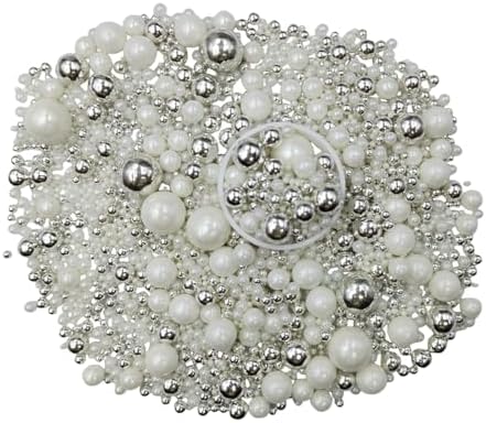 Edible White Silver Sugar Pearls Candy Sprinkles 120G/ 4.23Ounce Baking Cake Sprinkles Cupcake and Cake Topper Cookie Decorations Wedding Party Valentines Halloween Christmas Supplies