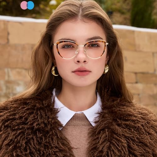 Firmoo Blue Light Blocking Glasses,Anti Eye Strain Anti Headache UV Cut, Cateye Computer Reading Glasses with magnification