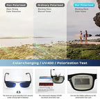 Paleshy 0.1s Auto-Tinting Sunglasses for Men & Women, Polarized Photochromic Glasses with Dual UV400, All-Weather Lightweight Glasses for Driving, Cycling, Fishing, Golf, Night