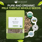 Biokoma Organic Milk Thistle Seeds 3.55 oz, Silybum Marianum for Milk Thistle Tea, USDA Organic Herbal Tea, Loose Whole Seeds in Resealable Moisture Proof Pouch, Non GMO, No Additives, Kosher
