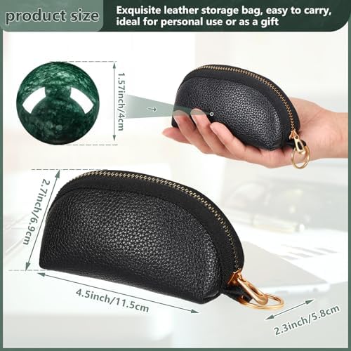 Baoding Balls Set of 2, Chinese Stress Relief Hand Exercise Balls with Leather Pouch, 1.57 Inch Dark Green Marble, Finger Exercise and Wrist Strength Training