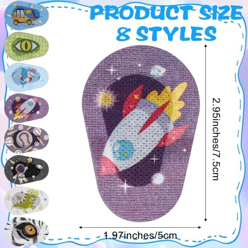 40 PCS Cute Adhesive Eye Patches Latex Free Adhesive Eye Patches Pad 8 Styles Regular Size Light Blocking Fun Cute Designs Cotton Self-Adhesive for Amblyopia Light Blocking Lazy