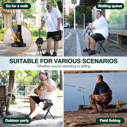 Walking Cane with Seat – Folding Lightweight Walking Cane Chair for Seniors, Adjustable Height 32"-36", Heavy-Duty 3-Legged Cane Stool for Men Women (Black)