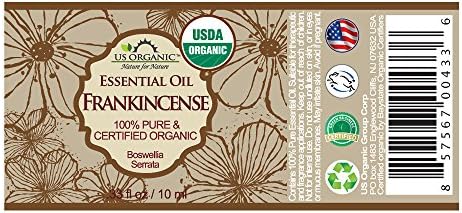 US Organic 100% Pure Frankincense Essential Oil, USDA Certified Organic, Steam Distilled, Boswellia serrata, Sourced from India, Topically or in Diffuser, Perfect for Aging Skin, All skin type (10 ml)