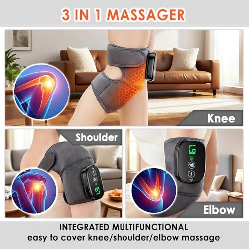 Cordless Knee Massager with Heat and Vibration, 3-in-1 Heating Pad for Knee, Shoulder, and Elbow, 5000mAh Battery, Portable Touchscreen Control for Pain Relief — Mother's Day & Father's Day