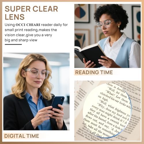 OCCI CHIARI Large Frame Reading Glasses for Women Retro Square Readers