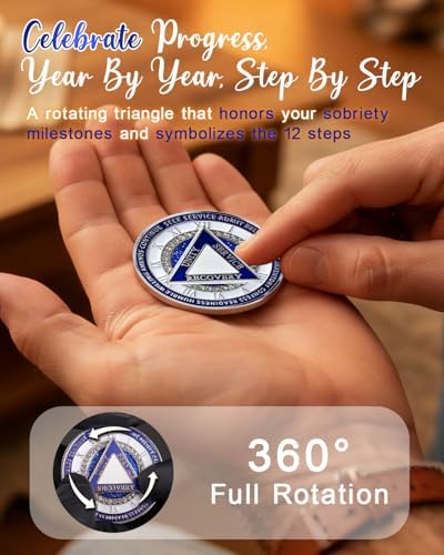 Rotating Triangle Sobriety Coin - 12 Steps AA Recovery Medallions, Spinning Sober Chip for Milestone Celebrations, Year Markers & Support Inspirational Sobriety Gifts for Men & Women