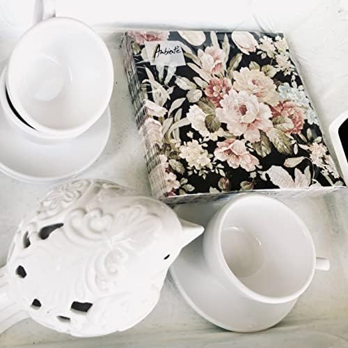20-ct 6.5 Black Rose Floral Napkins for Decoupage - Decorative Paper for Mother's Day, Shabby Chic Dinner - Kate