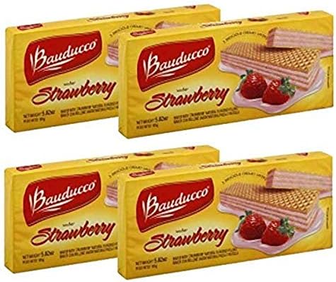 Bauducco - Strawberry Wafer - 5.82 Oz (Pack of 04) | Biscoito Wafer de Morango - 165g