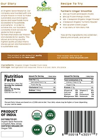 Organic Ginger Powder | 8 oz (226g) | USDA Organics and Non-GMO Verified Project Approved | Product of India | 100% Raw and Natural | Resealable Bag by SHOPOSR