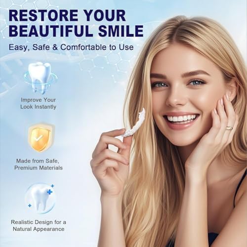 2 Pairs Temporary Snap on Veneer Dentures, Reusable Cosmetic Tooth Covers, Instant Tooth Replacement Kit Enhancer for Adults, Comfort Fit for Men and Women