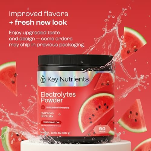 KEY NUTRIENTS Multivitamin Electrolytes Powder No Sugar for Recovery - Refreshing Watermelon Electrolyte Powder - Hydration Powder - No Calories, Gluten Free Electrolytes Powder - 90 Servings