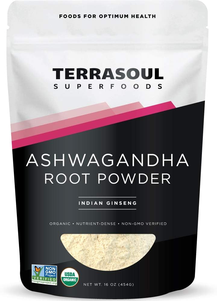 Terrasoul Superfoods Organic Ashwagandha Root Powder, 1 Lb - Stress Adaptogen | May Improve Sleep | Lab-Tested for Quality
