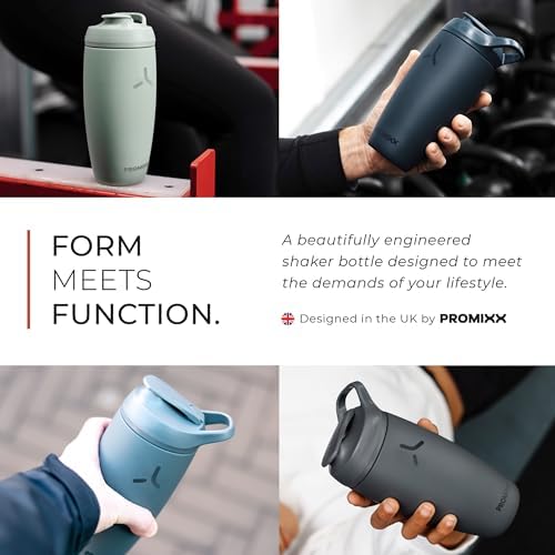 Promixx Pursuit Shaker Bottle New Edition– Insulated Stainless Steel Water Bottle and Shaker Cup, 18oz, Graphite Gray
