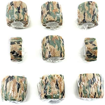 FRESINIDER 9 Rolls Self Adhesive Wrap Athletic Tape Gauze, Breathable Elastic Cohesive Bandage for Sports Injury & Pet (7 Pcs 2" x 5 Yards + 2 Pcs 1" X 5 Yards) (German Woodland Camo)