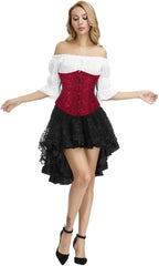Underbust Corset Dress Skirt Tutu Blouse 3 Piece Women Bustiers Gothic Lace Corsets Halloween