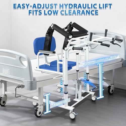 Patient Lift Transfer Chair 5 in 1 Sit to Stand Lift Chair with 180° Split Seat, Height Adjustable Standing Transfer Chair with 4 Casters for Home Seniors(Blue, Multifunctional Shifting Machine)