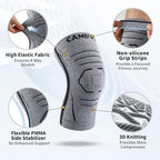 CAMBIVO Knee Brace for Women & Men, 2 Pack Lightweight Latex Free Knee Compression Sleeves with Side Stabilizers for Knee Pain Relief, Running, Walking, Workout & Daily Support (Gray, Large)