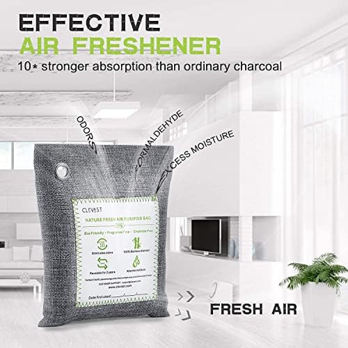 CLEVAST Bamboo Charcoal Air Purifying Bags - (Large, 4×200g), Removes Odors and Moisture, Nature Fresh Air Purifier Bags, Odor Eliminator for Home, Car, Pets, Bathroom, Basement