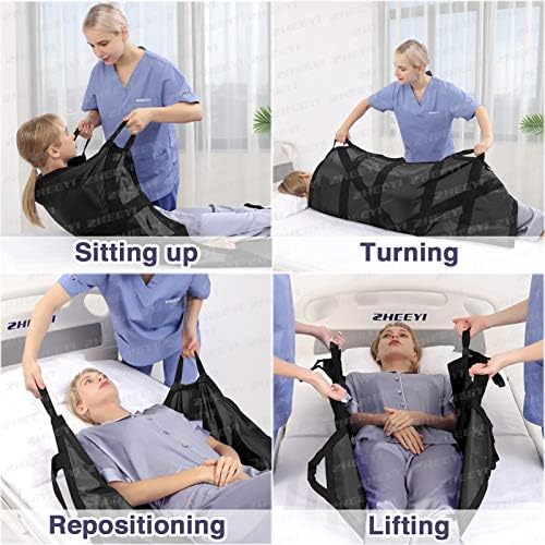 Multipurpose 55" x 36" Positioning Bed Pad with Reinforced Handles - Reusable & Washable Patient Sheet for Turning, Lifting & Repositioning - Double-Sided Nylon Fabric, Black