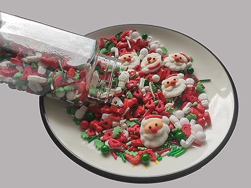 Edible Christmas Candy Sprinkles with 6pcs Santa Claus | Christmas tree Dessert Sprinkle | Snowman Cake Cupcake Toppers | Cookie Decorations | Candy Sprinkles for Xmas Daily Cake Decorating