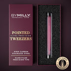 Pointed Tweezers | High Carbon Stainless Steel Needle Nose | Fine Point Precision Hair Removal | Perfectly Aligned & Hand-Filed Sharp | Pink