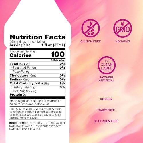 Monin - Rose Syrup with Monin BPA Free Pump, Boxed, Elegant and Subtle, Great for Cocktails, Mocktails, and Soda, Gluten-Free, Non-GMO (750 ml)