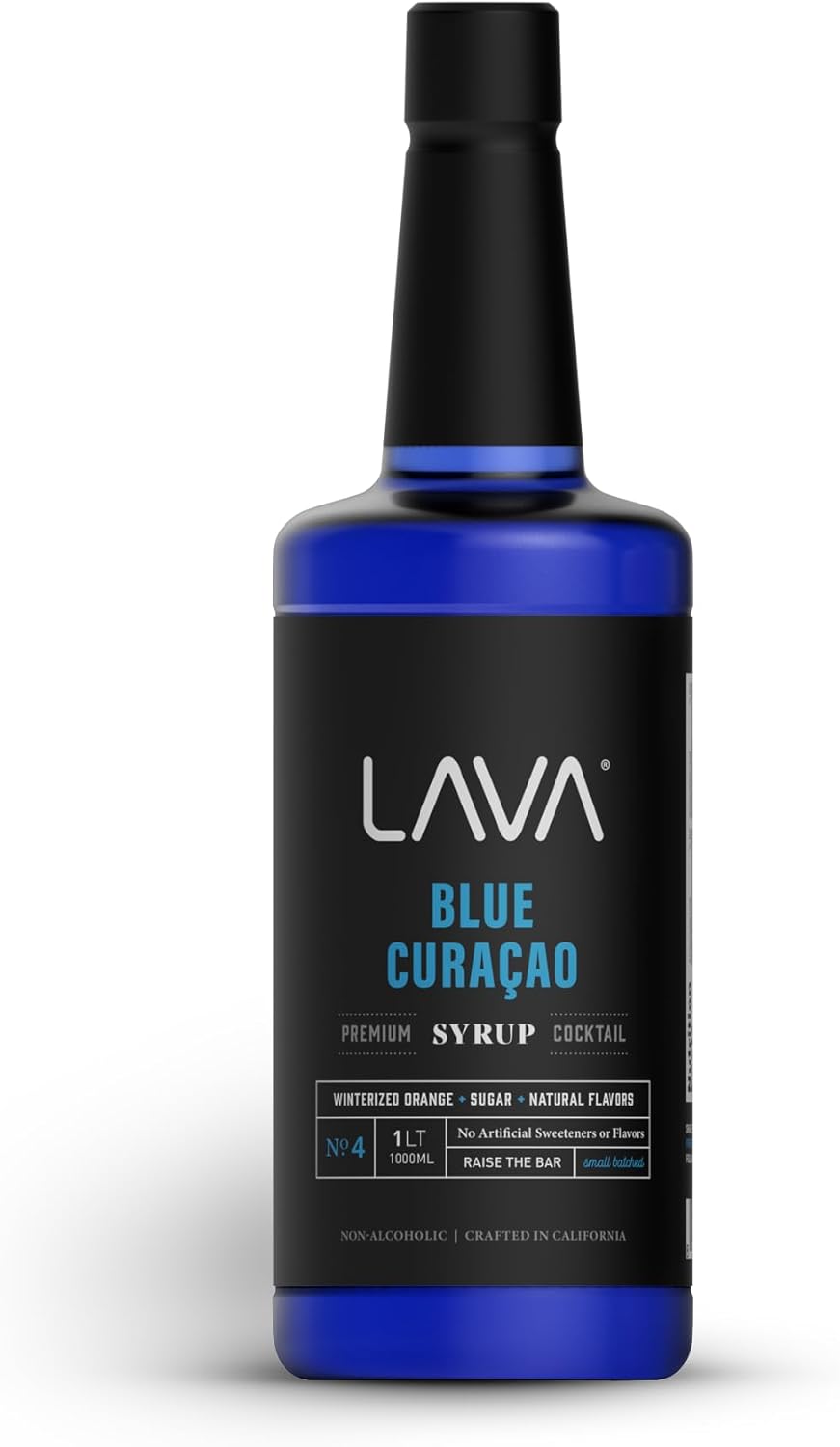 LAVA Premium Blue Curacao Syrup, 33.8oz (1-Liter), Made with 100% Sugar, Orange Extract, No Artificial Sweeteners or Flavors (1-Pack)