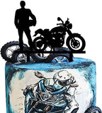 Motorcycle Motorbike Rider Racing Theme Party Supplies - Cool Biker Happy Birthday Cake Topper for Motorbike Theme Party