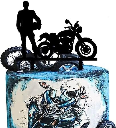 Motorcycle Motorbike Rider Racing Theme Party Supplies - Cool Biker Happy Birthday Cake Topper for Motorbike Theme Party