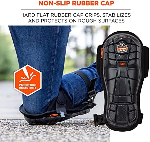 Ergodyne - 18442 ProFlex 342 Professional Knee Pads, Protective Extra Long Cap, Injected Gel Padded Technology, Adjustable Straps, Black