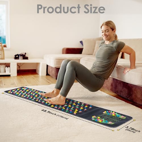 Foot Massage Mat, Reflexology Walk Stone Road Acupressure Mat with Chart, Feet Pressure Point Mat for Long Sitting Elderly Students and Office Workers (68.9 x 13.78 Inches)