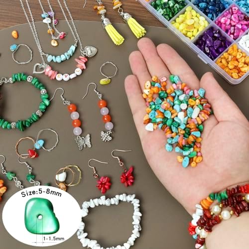 SONGIN Natural Chip Stone Beads Multicolor 5mm to 8mm Irregular Gemstone Crystal Loose Rocks Bead for Bracelet Necklace Earrings Jewelry Making Craft