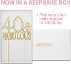 40 Cake Topper - Premium Gold Metal - 40 and Fabulous - 40th Birthday Party Sparkly Rhinestone Decoration Makes a Great Centerpiece - Now Protected in a Box