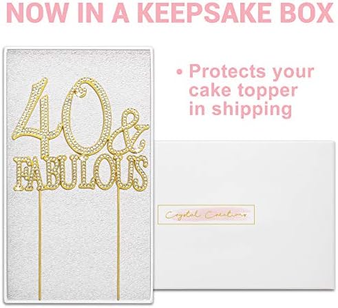 40 Cake Topper - Premium Gold Metal - 40 and Fabulous - 40th Birthday Party Sparkly Rhinestone Decoration Makes a Great Centerpiece - Now Protected in a Box