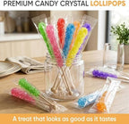 Rock Candy Crystal Lollipops, Purple, Red, Blue, Orange,Pink, White Sugar Sticks, Individually Wrapped, 20 Pieces (Unflavored)