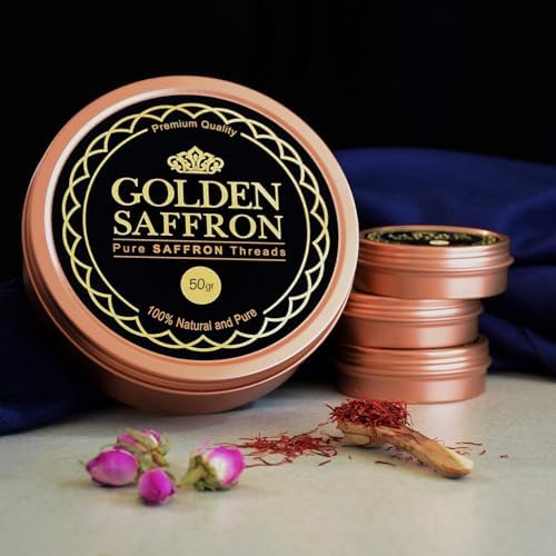 Golden Saffron, Finest Pure Premium All Red Saffron Threads, Grade A+ Super Negin, Non-GMO Verified. For Tea, Paella, Rice, Desserts, Golden Milk and Risotto (50.0 Grams)