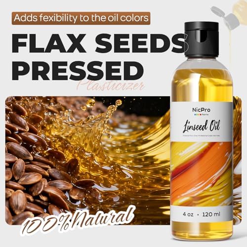 Nicpro Linseed Oil for Painting, 120ml (4oz) Refined Linseed Oil Medium for Thinning Oils, Artists, Painting Thinner, Professionals to Enhance Flow, Translucency & Gloss