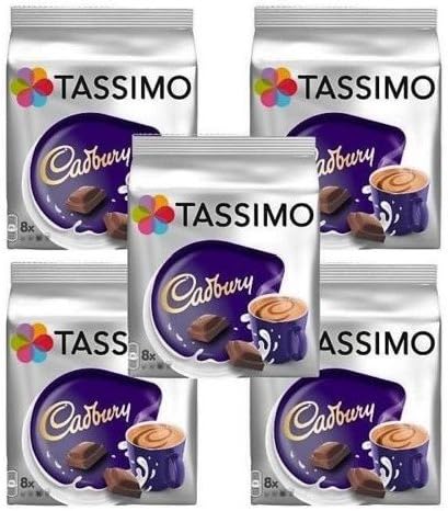 TASSIMO Cadbury Hot Chocolate Drink 16 Discs, 8 Servings (Pack of 5, Total 80 Discs/pods, 40 Serving