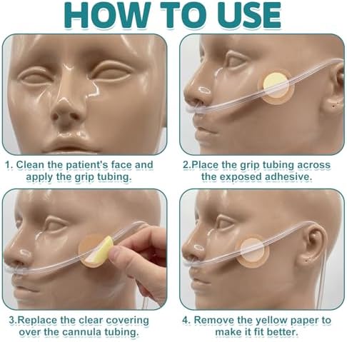 Nuanchu 30 Pair Gentle Adhesive Grip Tubing Skin Fixation Gentle Adhesive Grip Nasal Cannula System Beige Adhesives Pads for Secure Cannula Tubing Hold Skin Friendly CPAP Oxygen Accessories
