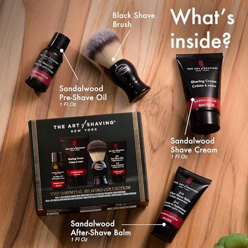 The Art of Shaving Sandalwood 4-in-1 Trial Kit – Pre-Shave Oil, Shaving Cream, Shaving Brush & After-Shave Balm – Protects Against Irritation and Razor Burn – Hydrates and Nourishes Dry Skin