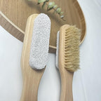 Pumice Stone for Feet with Natural Bristle Nail Brush – Wooden Handle Foot Callus Remover – Dual-Sided Pedicure Tool for Smooth Skin – 7.25 Inch